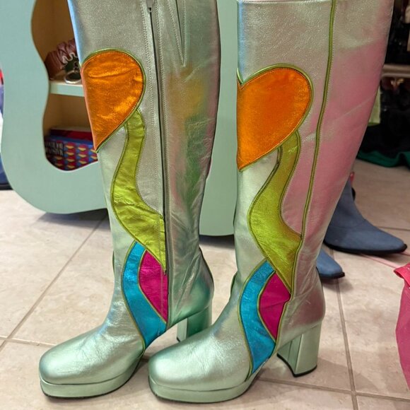 Latelier de Charlotte adc Charlotte Metallic 1970s knee high boots VAL 39 US 8 - Picture 6 of 8